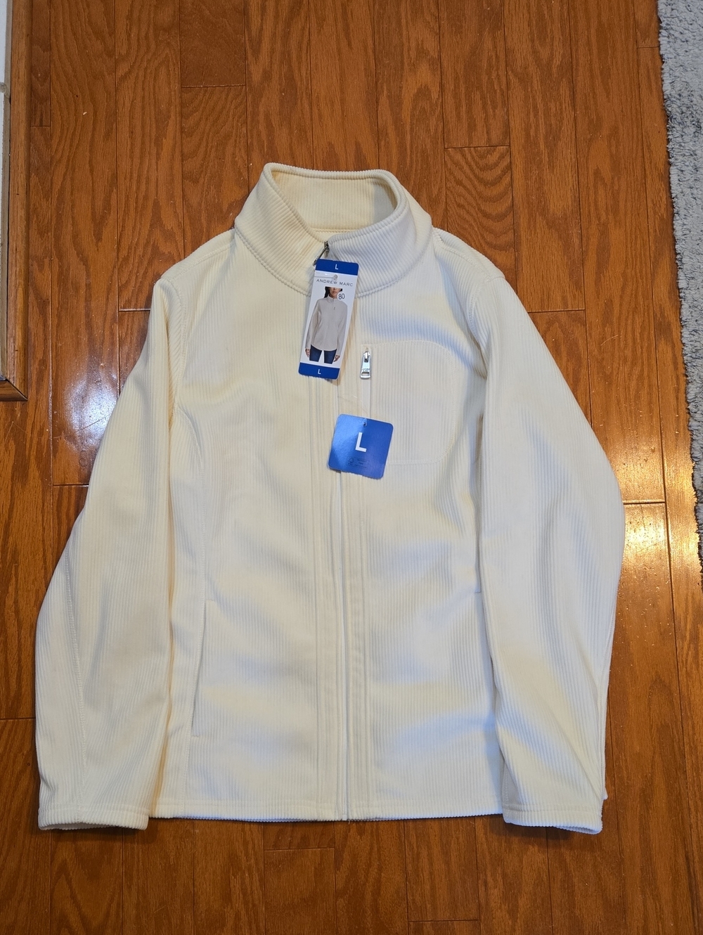 Andrew Marc Cream Ribbed Zip Jacket NWT Size Large